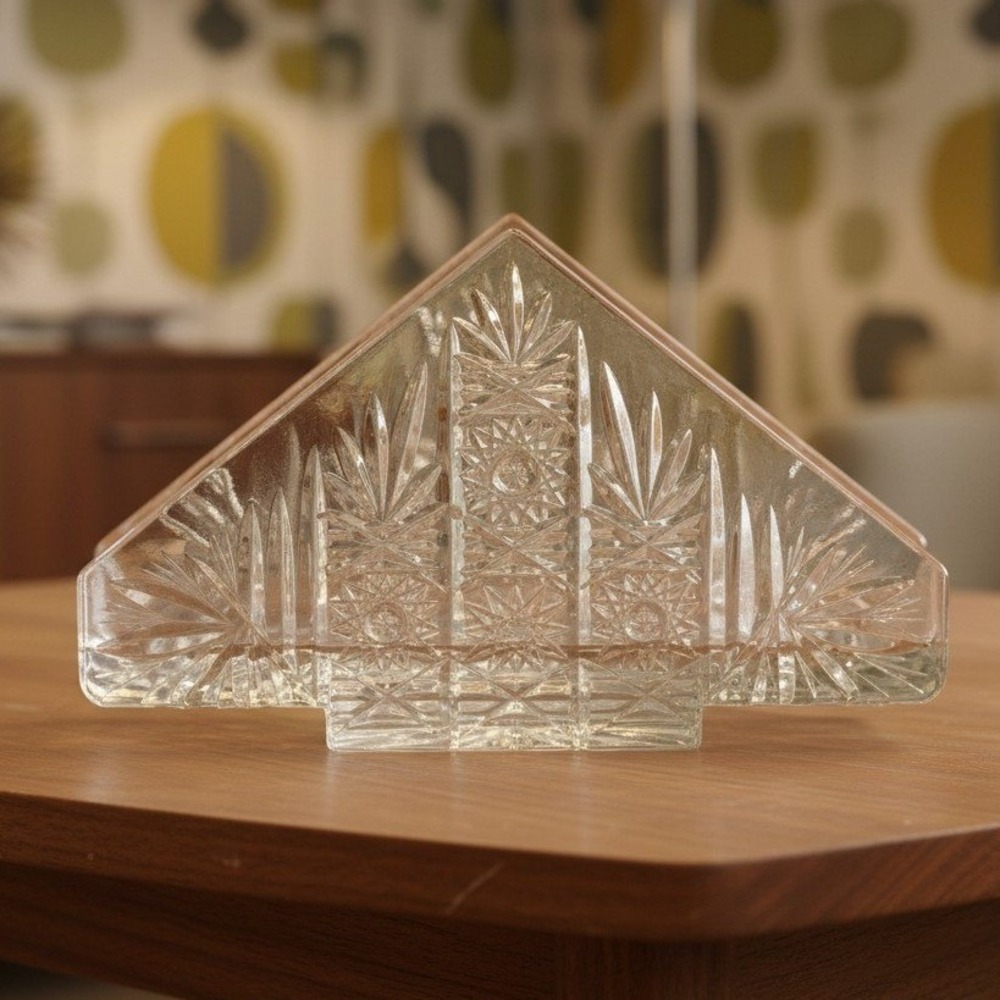 Bohemia 24% Lead Crystal Napkin Holder Czech Republic Star Of David Vintage